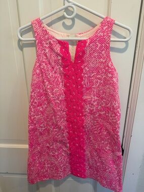 Lilly Pulitzer Pink Sleeveless Shift Dress with Bright Pink Trim